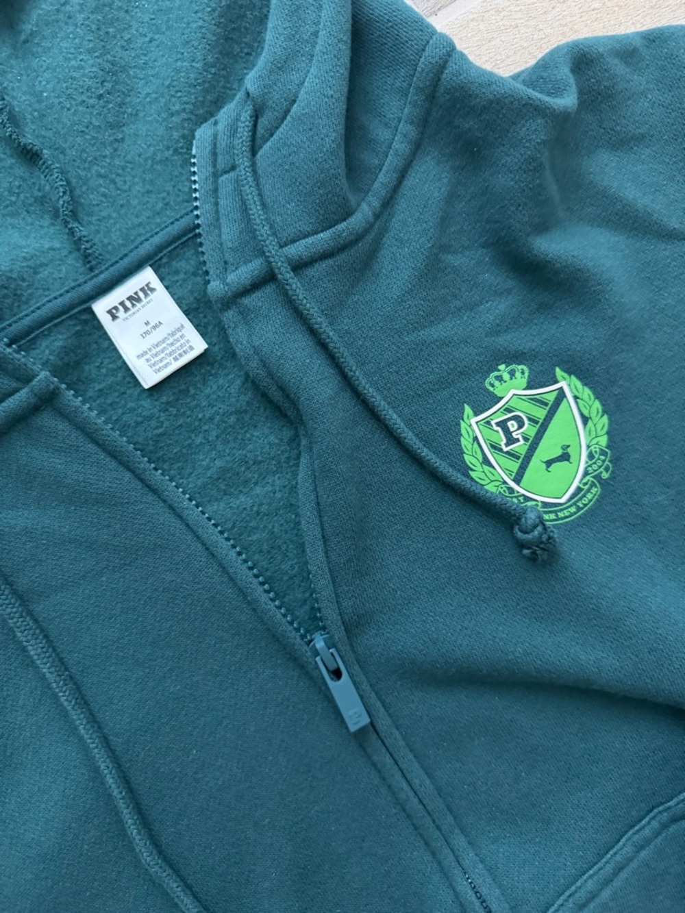 PINK Victoria's Secret Zip Hoodie with Lime Crest